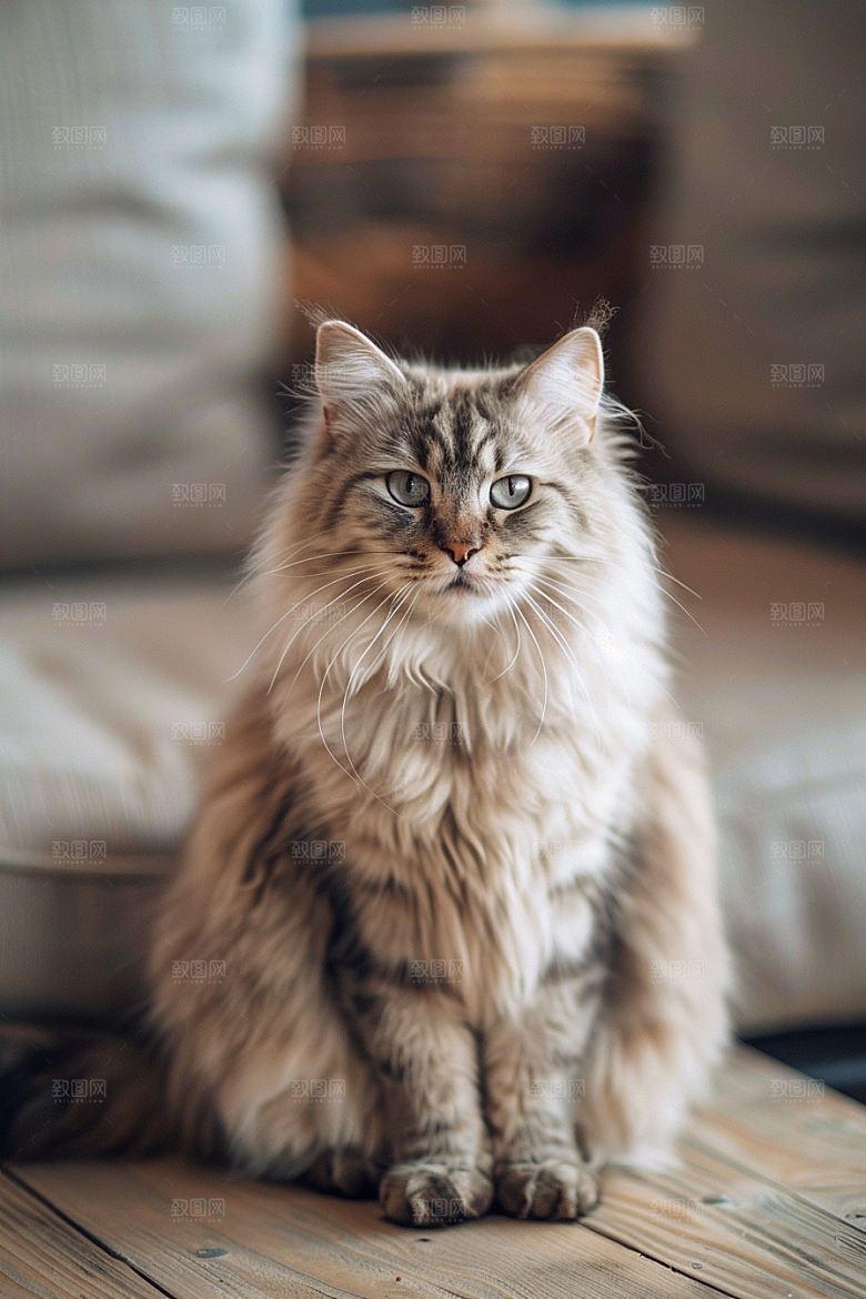 缅因猫宠物猫家居生活摄影图