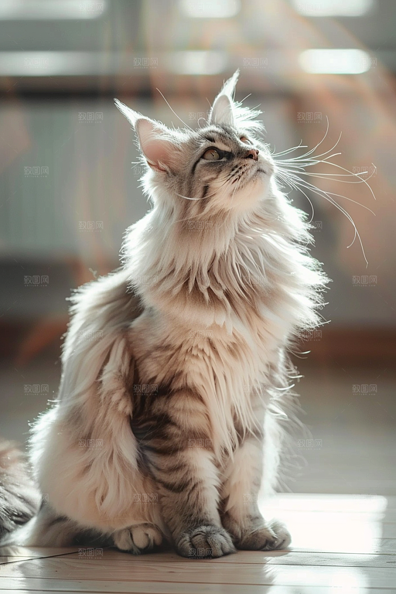 缅因猫家居生活宠物猫摄影图