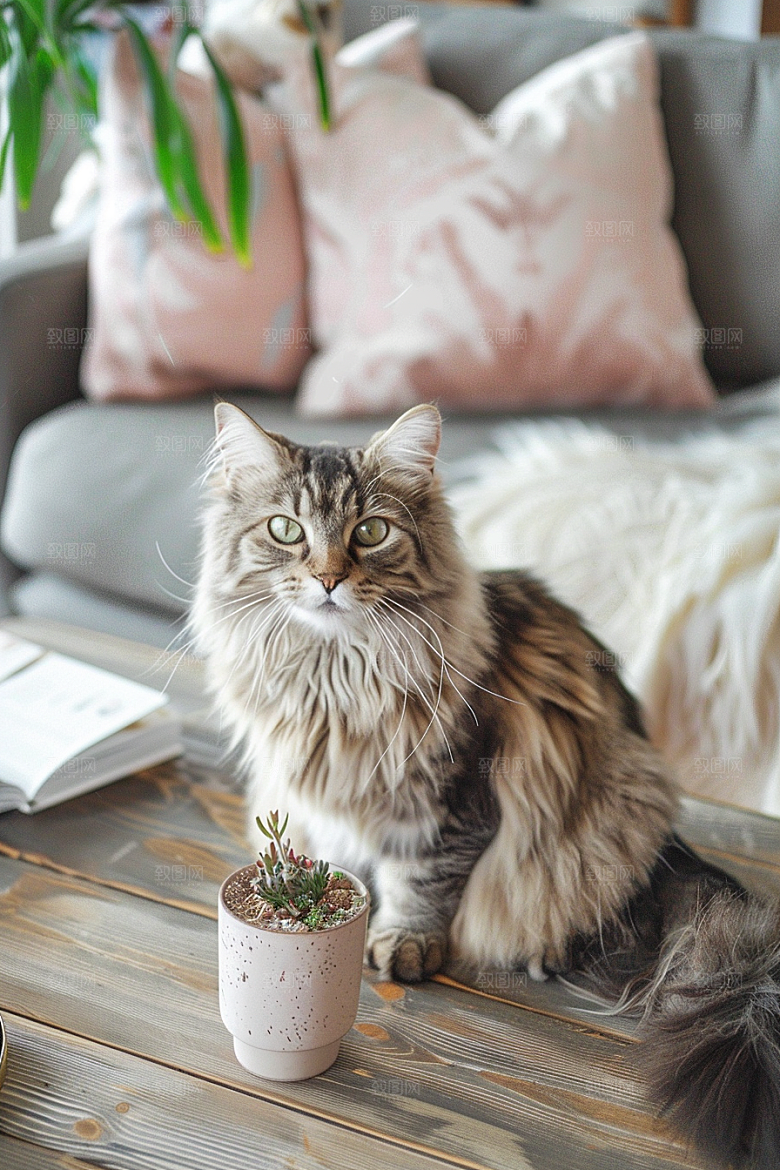 缅因猫毛茸茸可爱摄影图