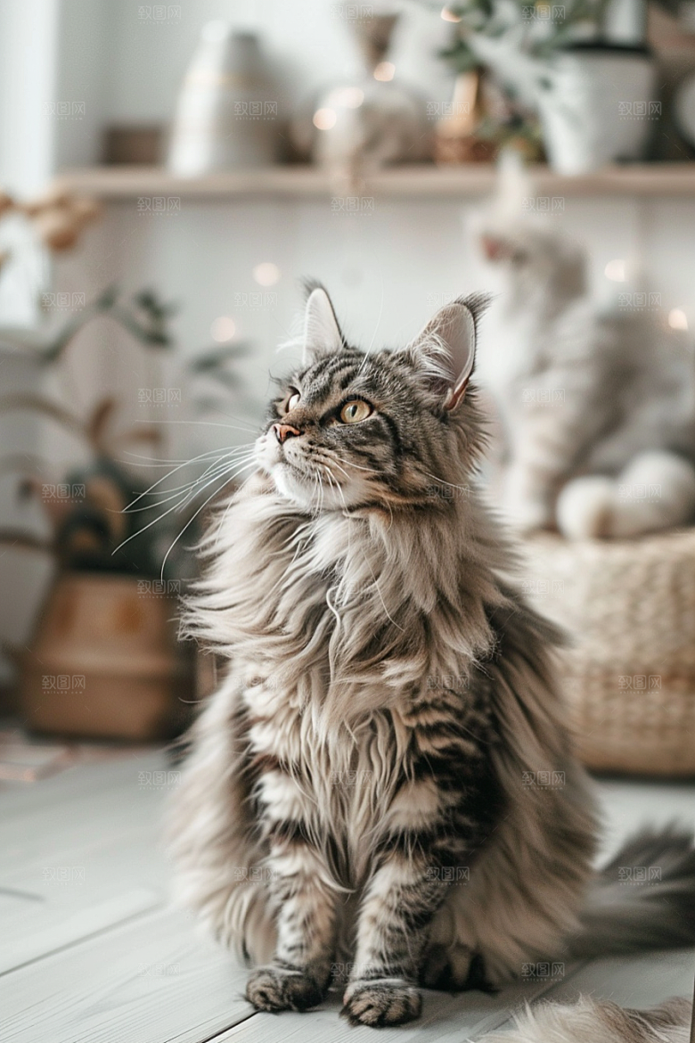 缅因猫可爱宠物猫摄影图