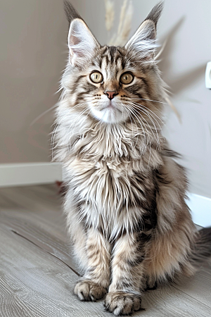 缅因猫陪伴毛茸茸摄影图