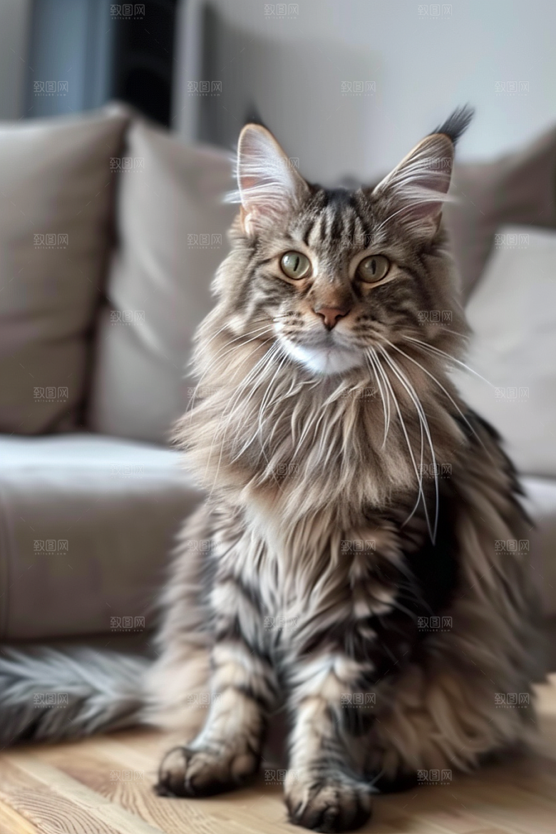 缅因猫可爱宠物猫摄影图