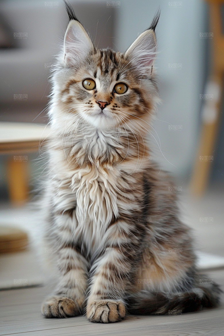 缅因猫家居生活毛茸茸摄影图