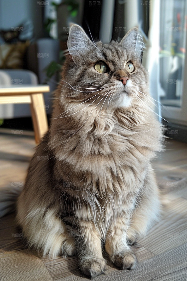 缅因猫毛茸茸小动物摄影图