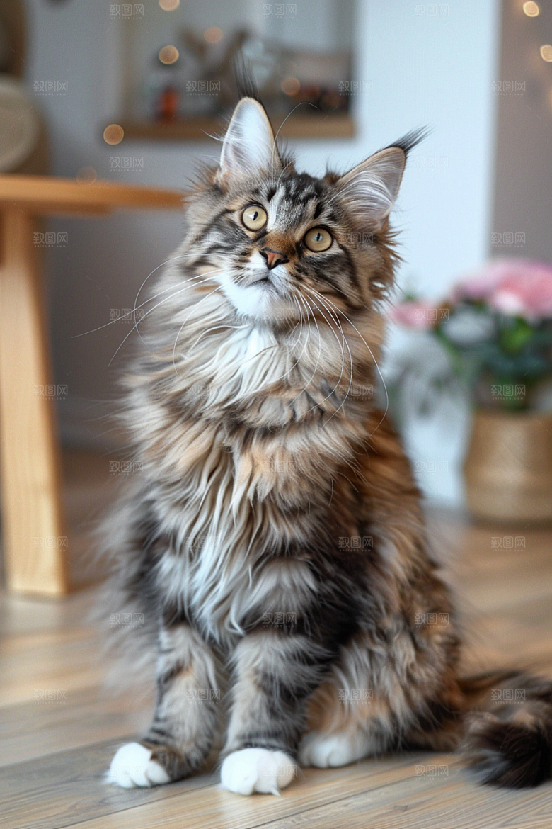 缅因猫宠物猫陪伴摄影图