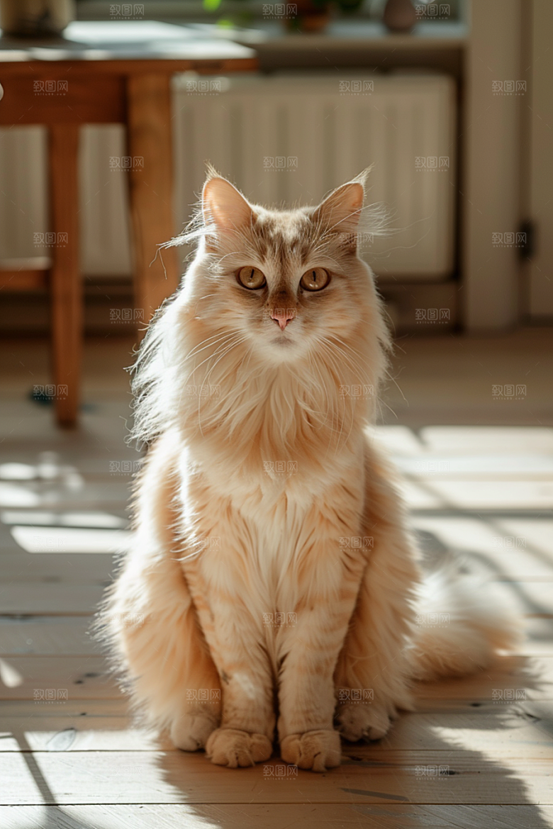 缅因猫陪伴宠物猫摄影图