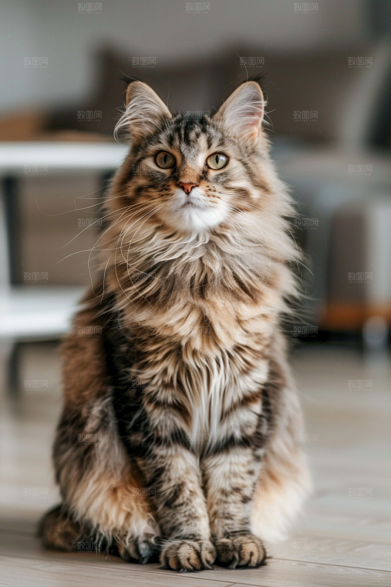 缅因猫毛茸茸品种猫摄影图