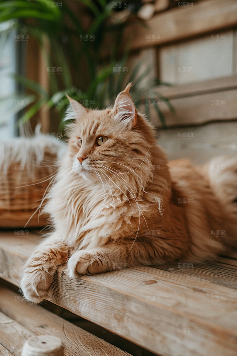 缅因猫养宠家居生活摄影图
