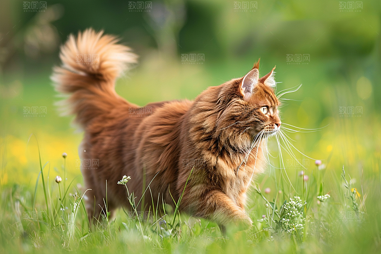 缅因猫陪伴高清摄影图