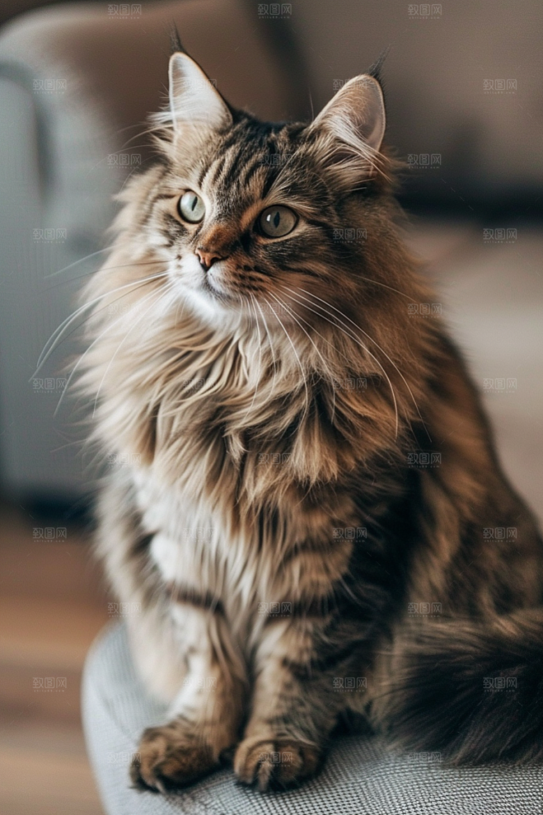 缅因猫毛茸茸长毛猫摄影图