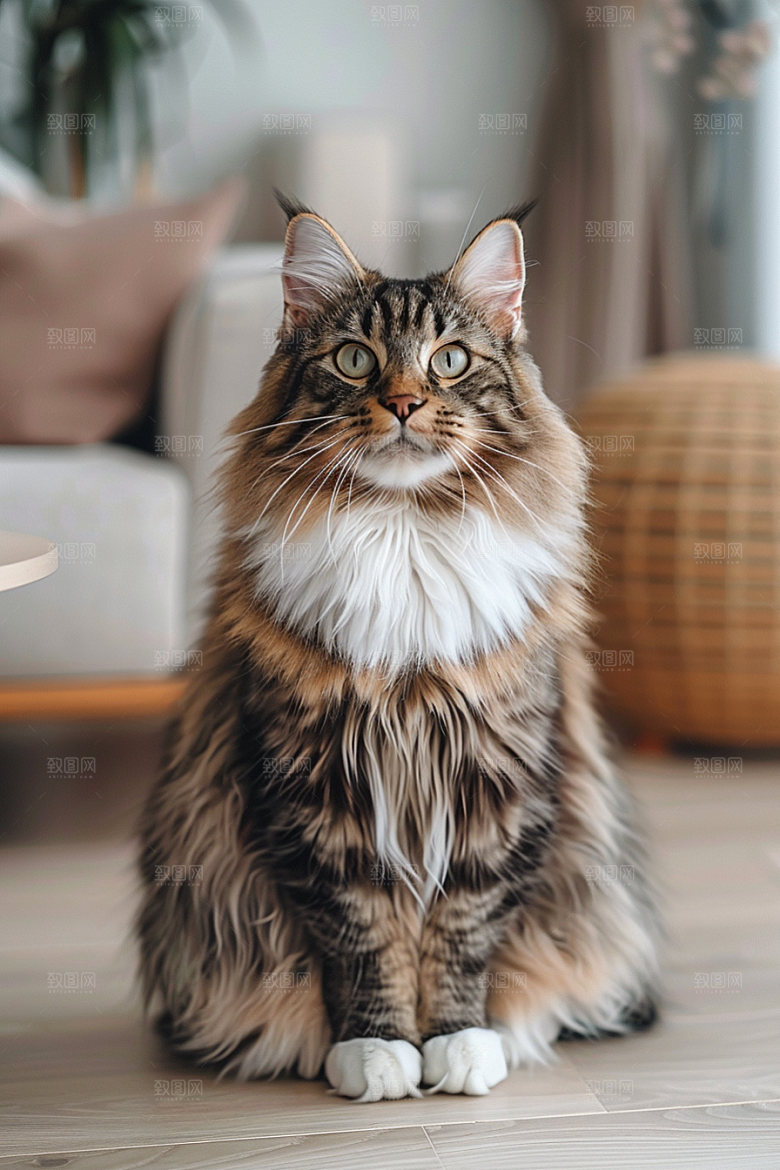缅因猫高清陪伴摄影图