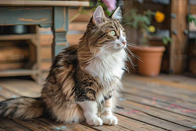 缅因猫陪伴养宠摄影图
