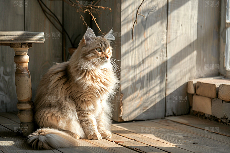 缅因猫陪伴小动物摄影图
