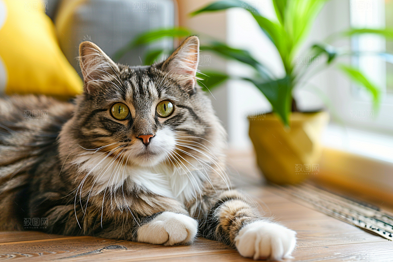 缅因猫家居生活品种猫摄影图