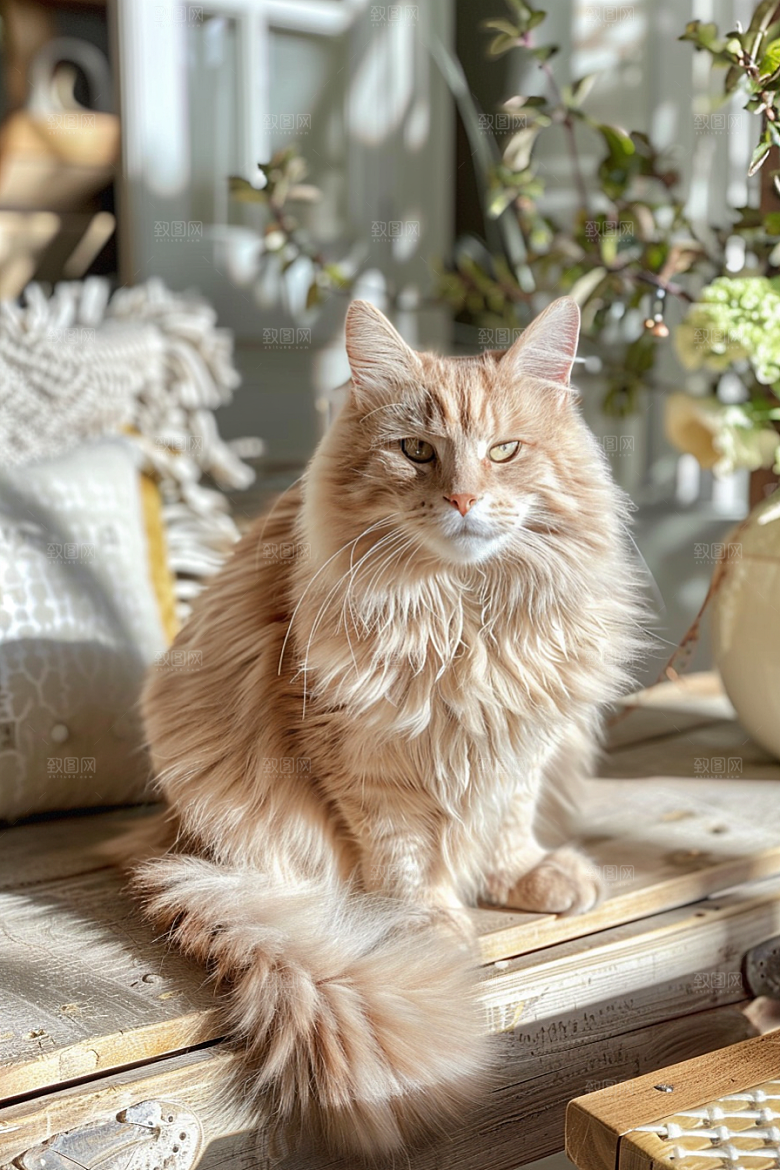 缅因猫长毛猫毛茸茸摄影图