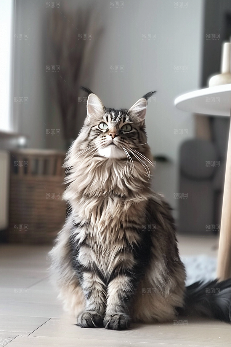 缅因猫可爱家居生活摄影图