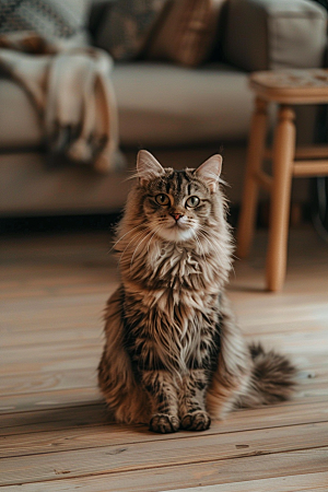 缅因猫家居生活毛茸茸摄影图