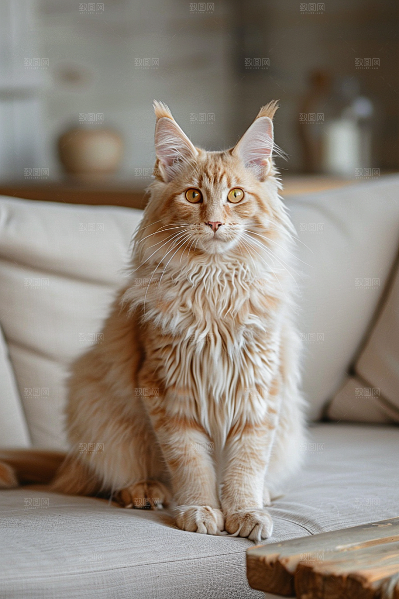 缅因猫家居生活宠物猫摄影图