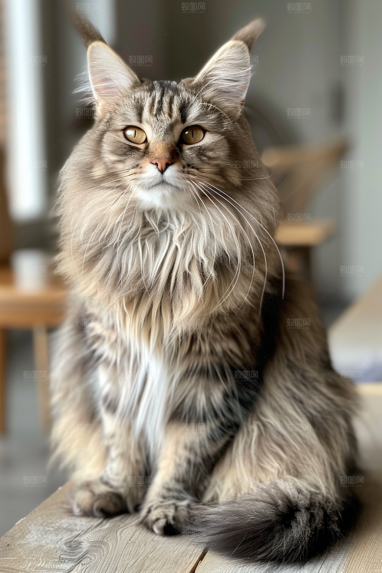 缅因猫陪伴宠物猫摄影图
