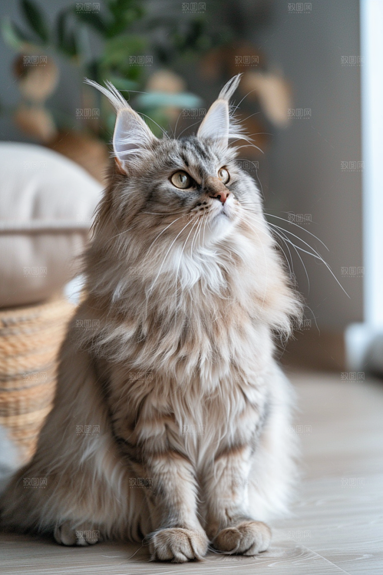 缅因猫毛茸茸长毛猫摄影图