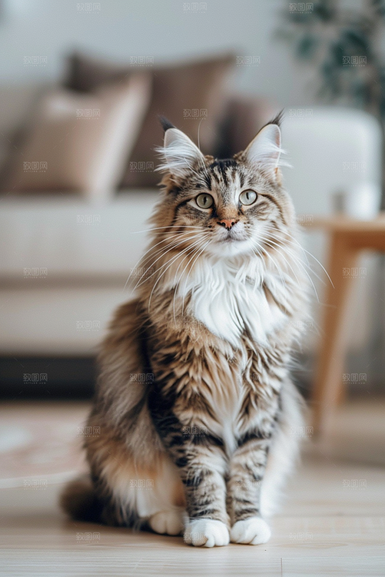 缅因猫陪伴品种猫摄影图