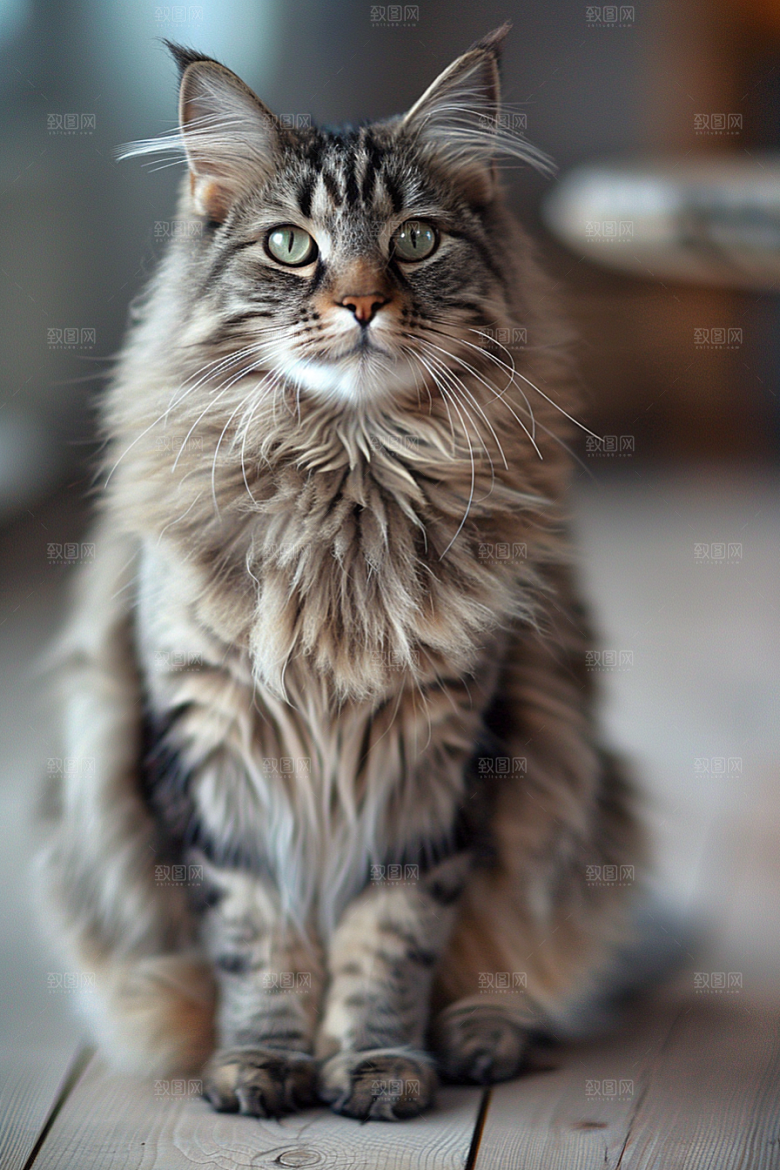 缅因猫陪伴家居生活摄影图