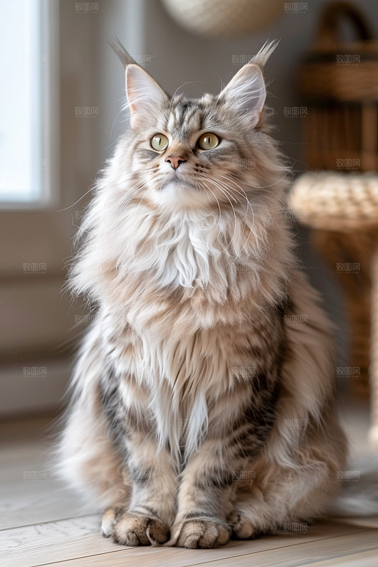 缅因猫可爱陪伴摄影图