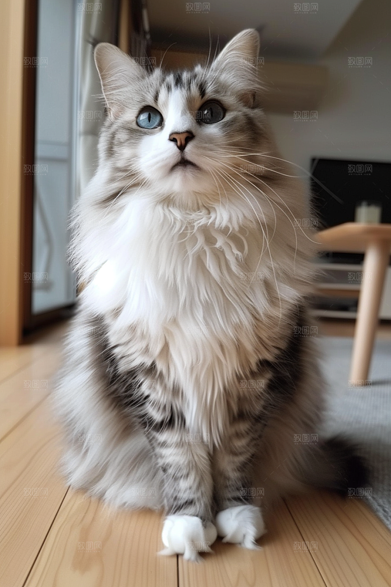 缅因猫品种猫毛茸茸摄影图