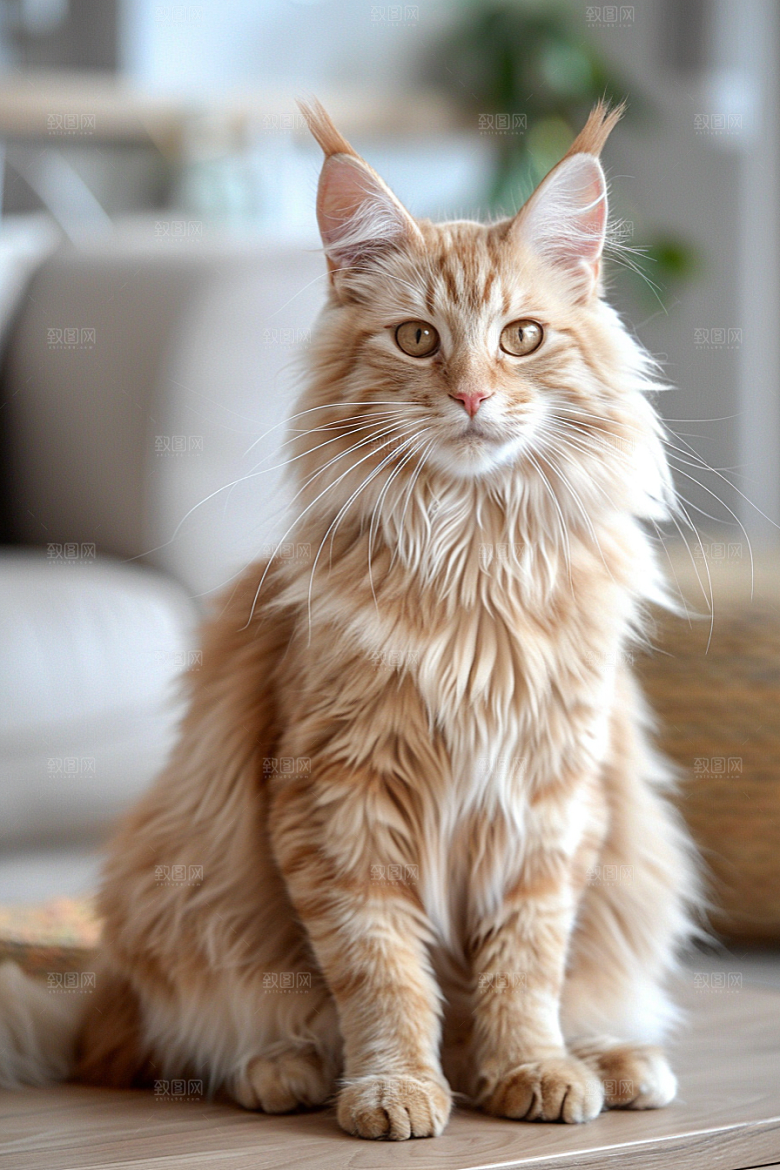 缅因猫毛茸茸陪伴摄影图