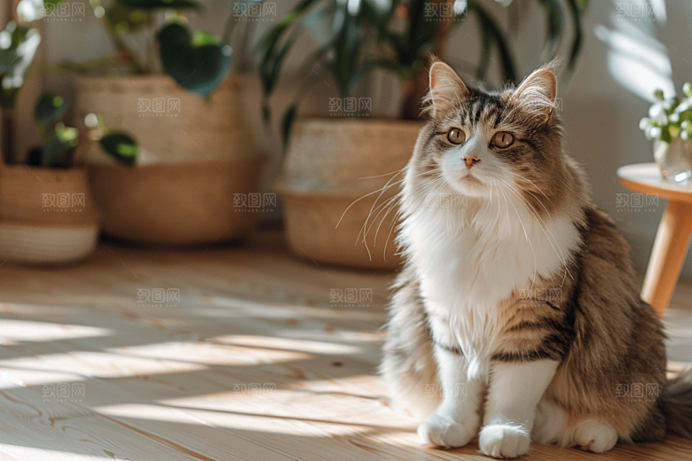 缅因猫毛茸茸陪伴摄影图