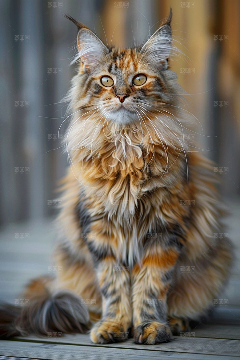 缅因猫毛茸茸长毛猫摄影图
