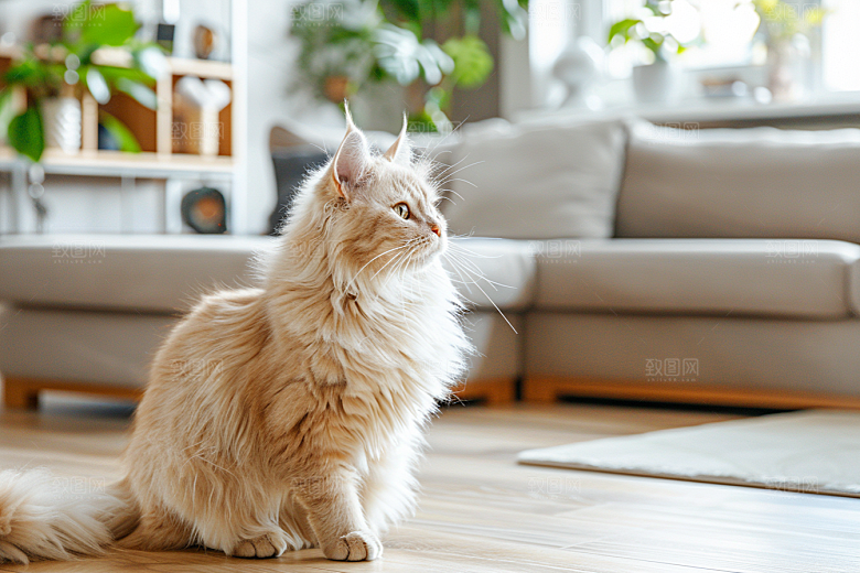 缅因猫毛茸茸陪伴摄影图