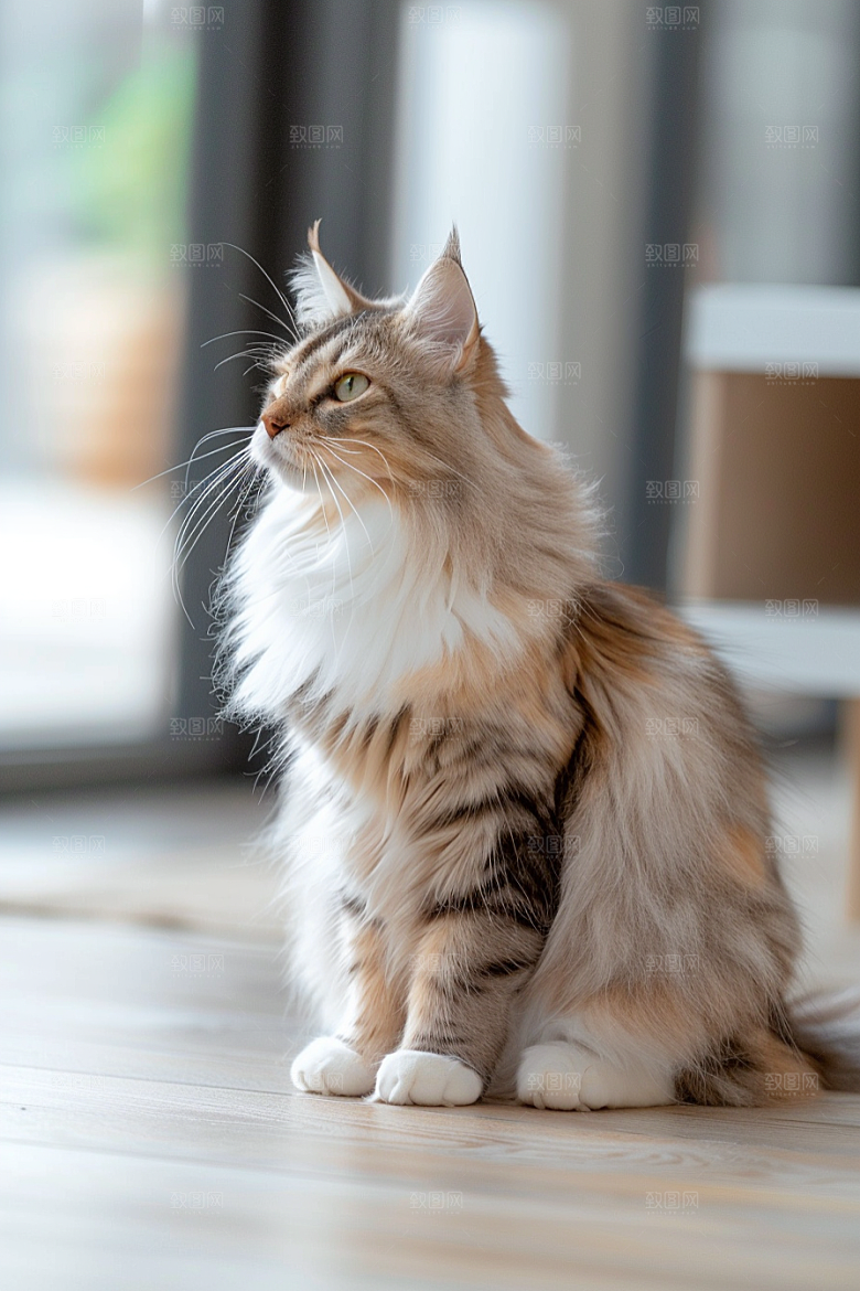 缅因猫家居生活可爱摄影图