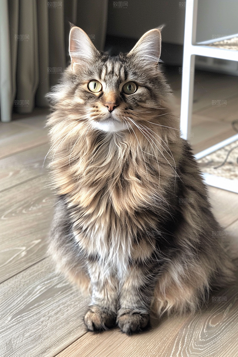 缅因猫家居生活可爱摄影图