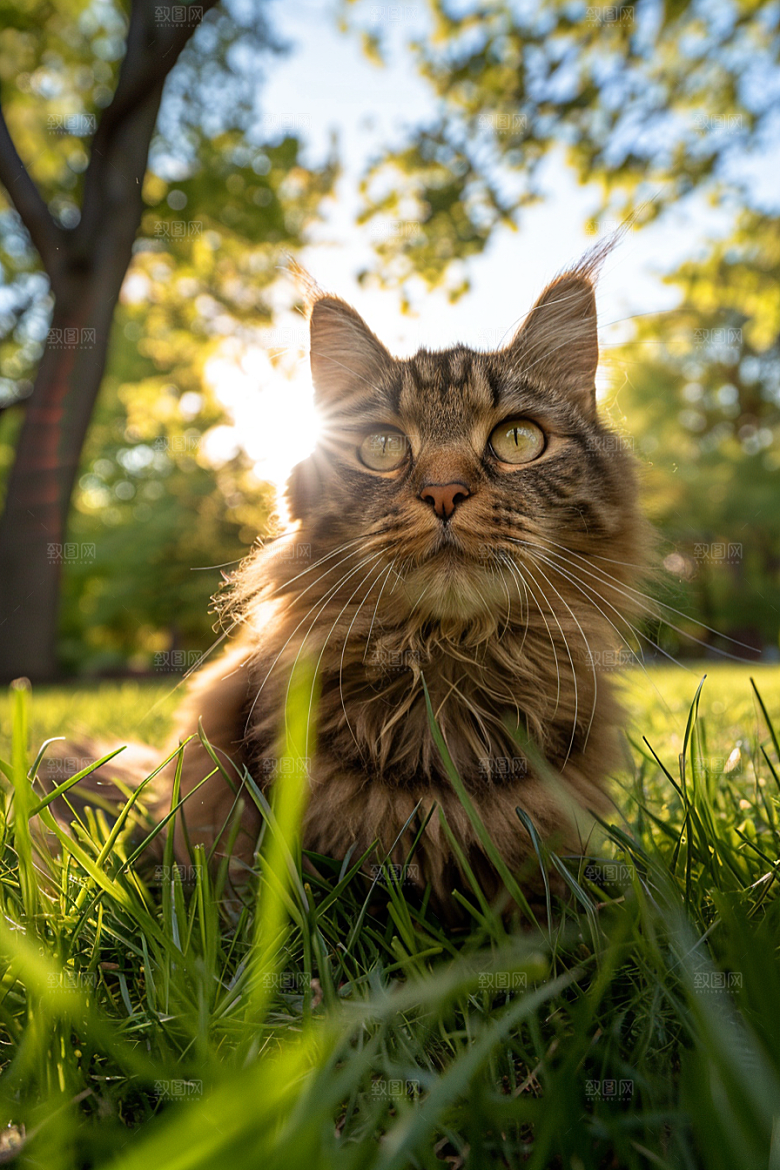 缅因猫陪伴长毛猫摄影图
