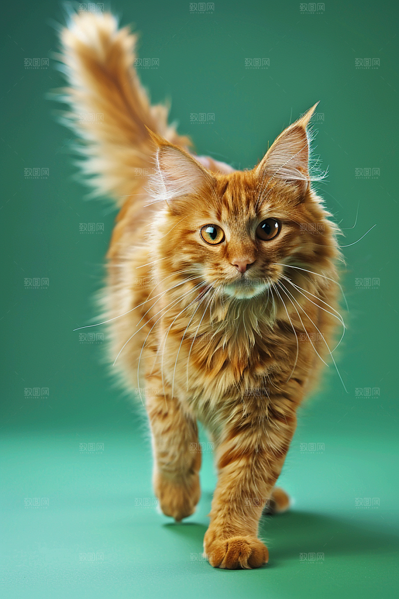 缅因猫陪伴家居生活摄影图
