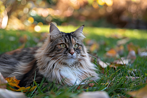 缅因猫陪伴可爱摄影图