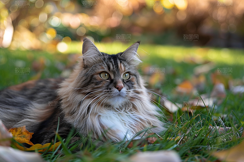 缅因猫陪伴可爱摄影图