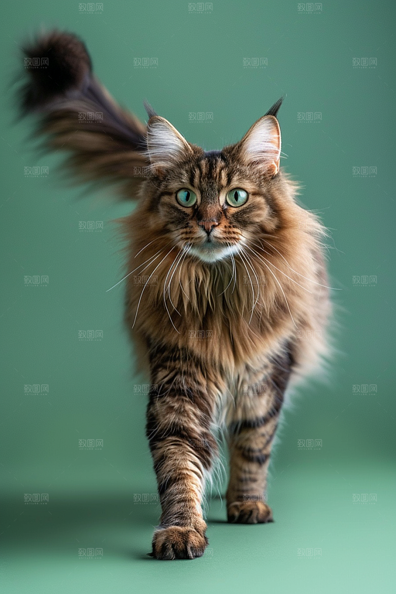 缅因猫家居生活陪伴摄影图