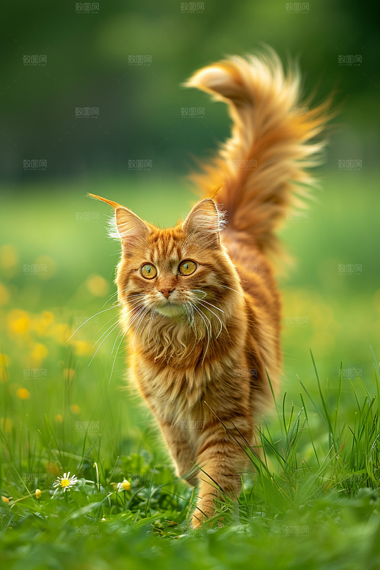 缅因猫陪伴家居生活摄影图