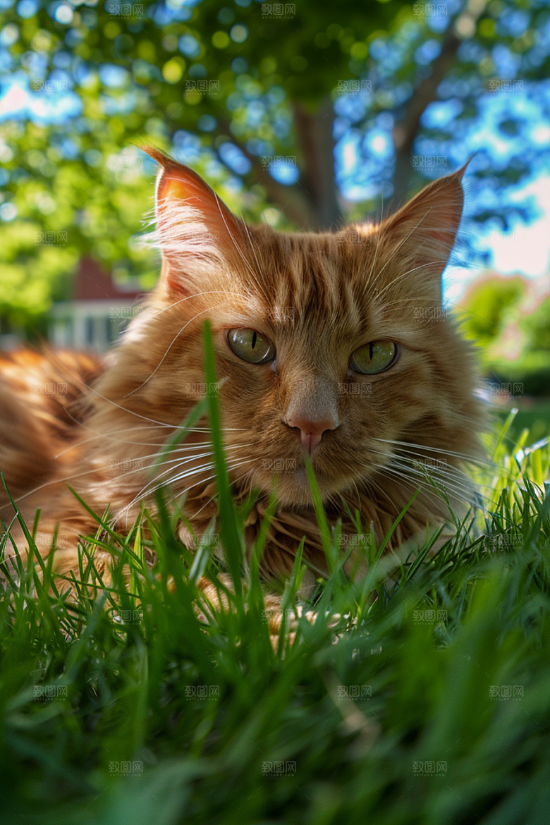 缅因猫陪伴长毛猫摄影图