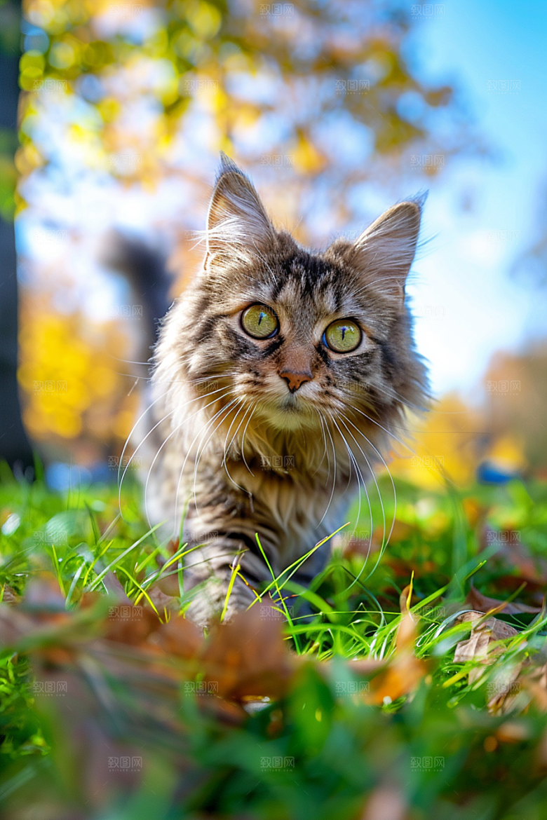缅因猫毛茸茸家居生活摄影图