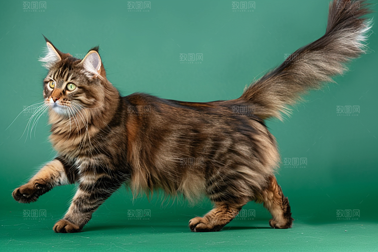 缅因猫毛茸茸陪伴摄影图