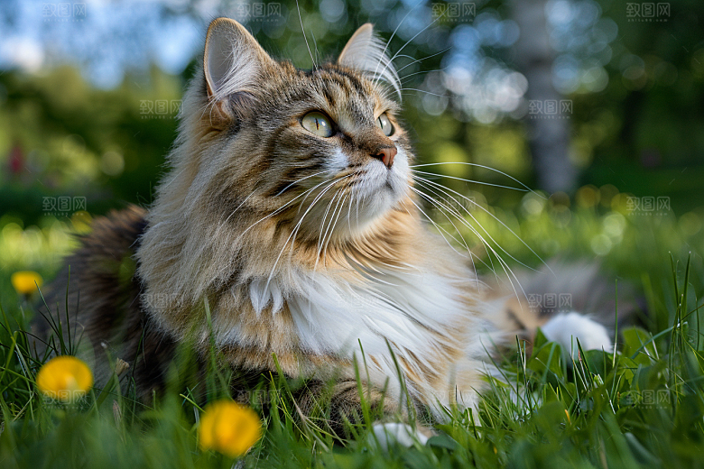缅因猫陪伴长毛猫摄影图