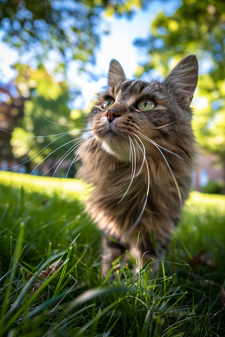 缅因猫陪伴小动物摄影图
