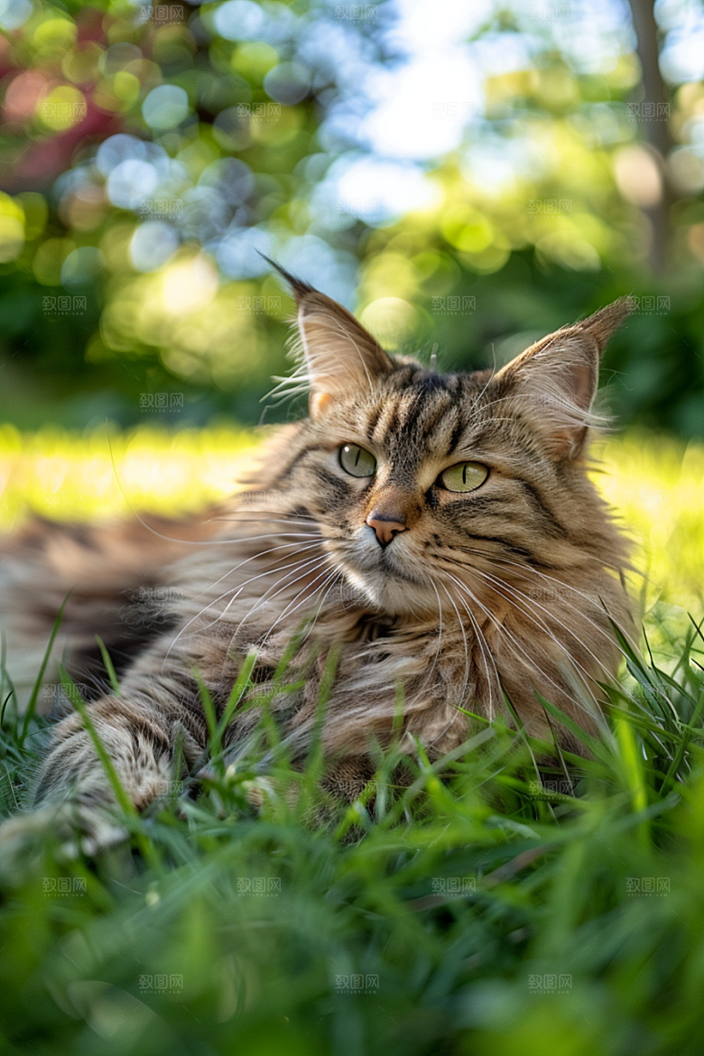 缅因猫长毛猫陪伴摄影图