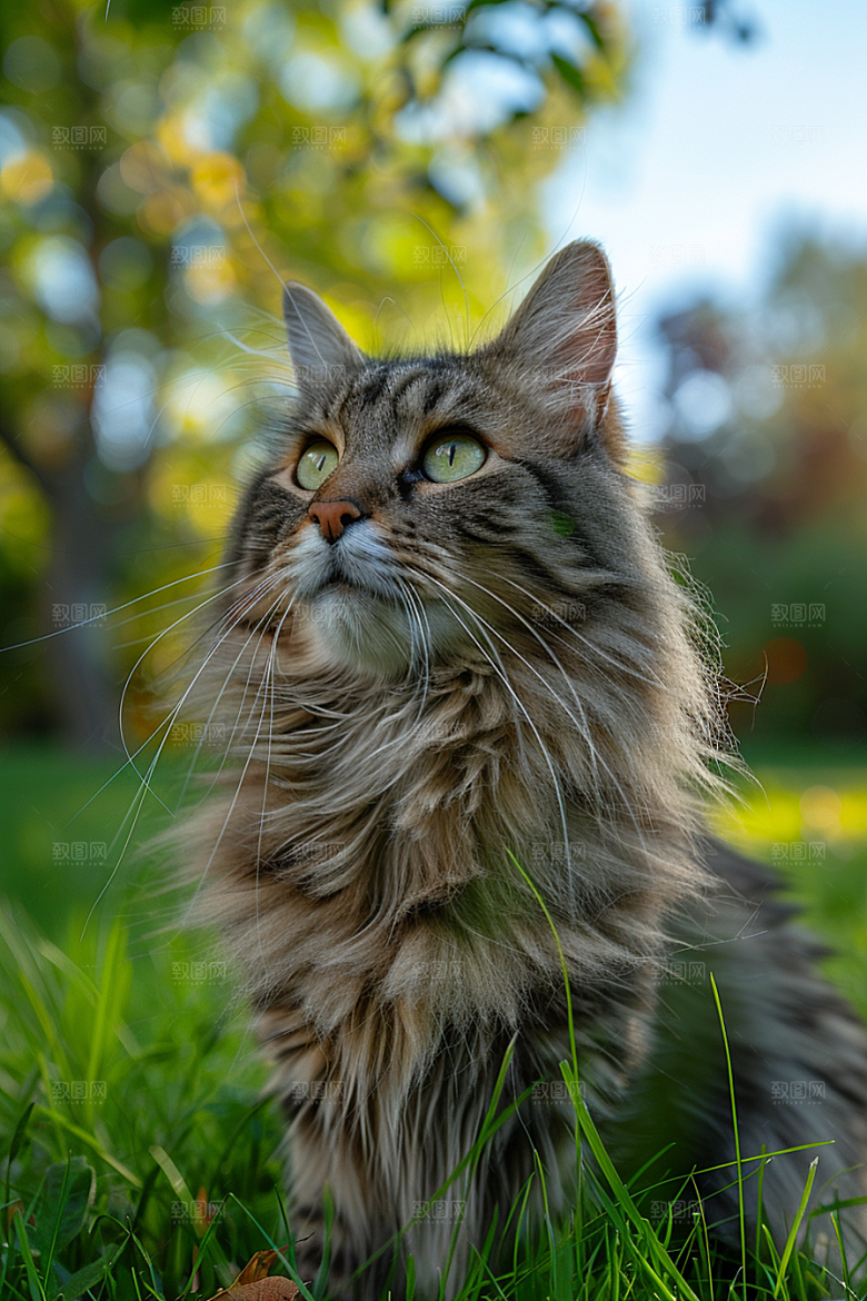 缅因猫陪伴可爱摄影图