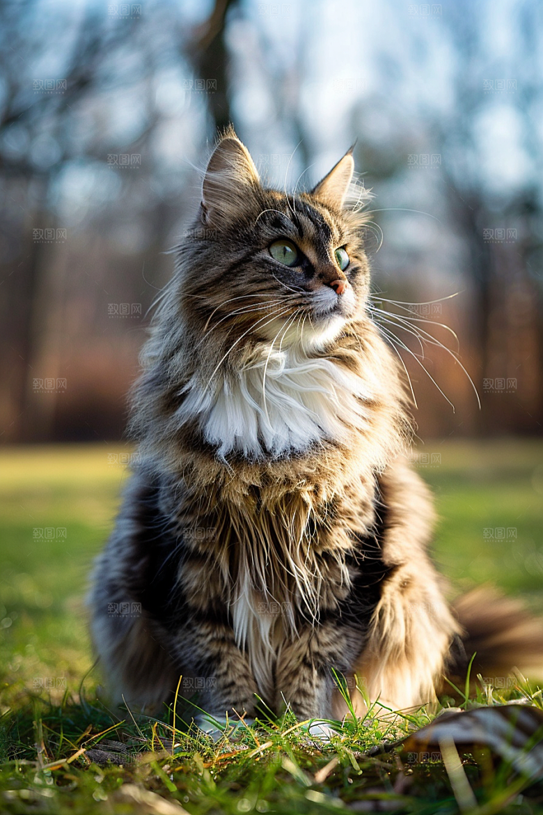 缅因猫陪伴小动物摄影图