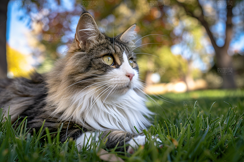 缅因猫家居生活长毛猫摄影图