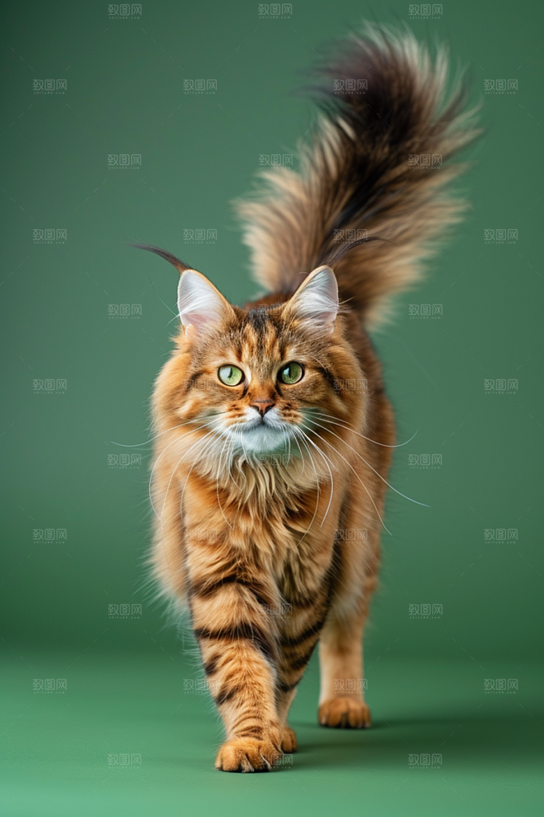 缅因猫陪伴家居生活摄影图